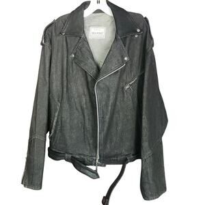 Vintage HUK.A.POO Jeans Jacket Men's Leather trimmed moto grunge RARE